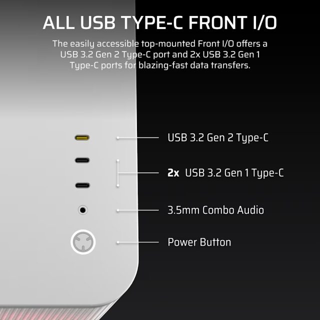 Gabinete Corsair Air 5400 RS ARGB | Media Torre | E-ATX / ATX / Micro-ATX / Mini-ITX | USB 3.2 | 3 Ventiladores ARGB Preinstalados | Diseño Panorámico con Cristal Templado | Triple Cámara | Blanco | CC-9011319-WW