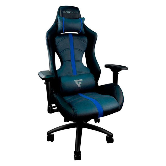 SILLA GAMER GAME FACTOR AZUL RECLINABLE 4D TACTO PIEL 150KG - CGC650-BL