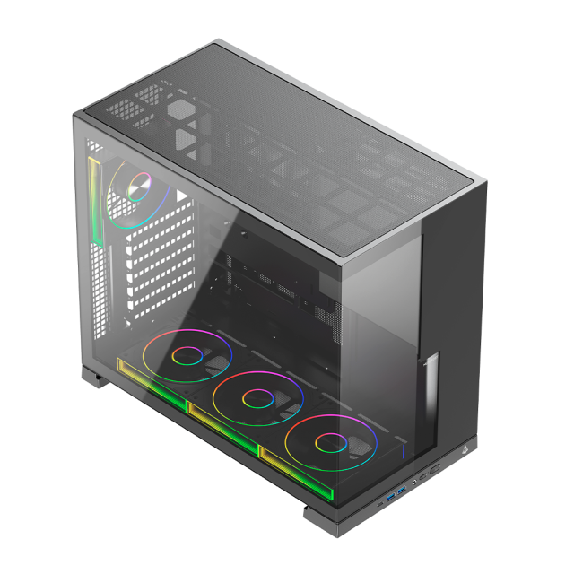 Gabinete Munfrost Flow | Media Torre | ATX / Micro-ATX / Mini-ITX | USB 2.0 / USB 3.0 / USB-A / USB-C | Cristal Templado | Incluye 4 Ventiladores ARGB | Negro | CGFLOWBMFT
