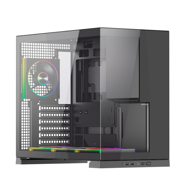 Gabinete Munfrost Flow | Media Torre | ATX / Micro-ATX / Mini-ITX | USB 2.0 / USB 3.0 / USB-A / USB-C | Cristal Templado | Incluye 4 Ventiladores ARGB | Negro | CGFLOWBMFT
