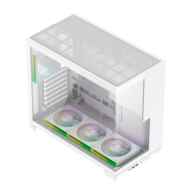 Gabinete Munfrost Flow | Media Torre | ATX / Micro-ATX / Mini-ITX | USB 2.0 / USB 3.0 / USB-A / USB-C | Cristal Templado | Incluye 4 Ventiladores ARGB | Blanco | CGFLOWWMFT