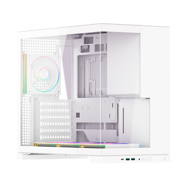 Gabinete Munfrost Flow | Media Torre | ATX / Micro-ATX / Mini-ITX | USB 2.0 / USB 3.0 / USB-A / USB-C | Cristal Templado | Incluye 4 Ventiladores ARGB | Blanco | CGFLOWWMFT