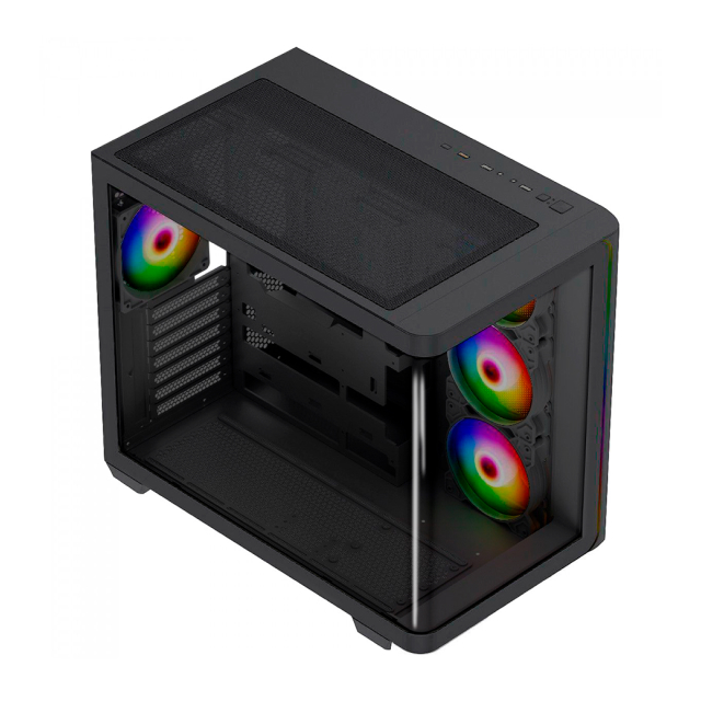 Gabinete Munfrost Hirow | Torre Completa | Mini ITX / Micro ATX / ATX | USB 3.0 | Cristal Curvo Templado | Negro | CGHIROWLFBMFT