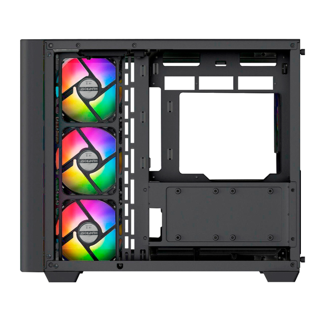 Gabinete Munfrost Hirow | Torre Completa | Mini ITX / Micro ATX / ATX | USB 3.0 | Cristal Curvo Templado | Negro | CGHIROWLFBMFT