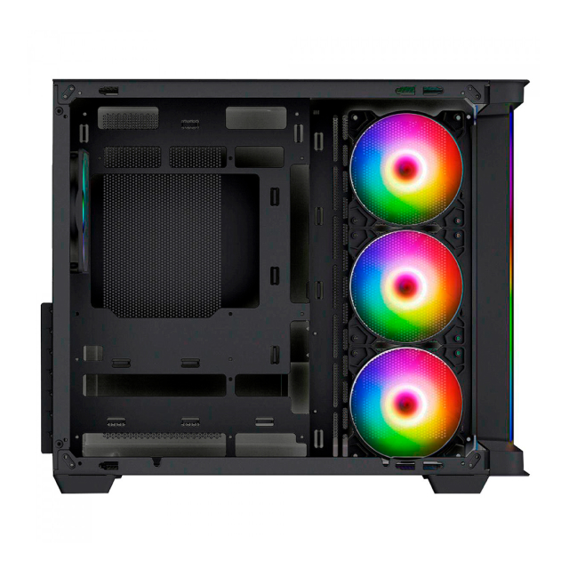 Gabinete Munfrost Hirow | Torre Completa | Mini ITX / Micro ATX / ATX | USB 3.0 | Cristal Curvo Templado | Negro | CGHIROWLFBMFT
