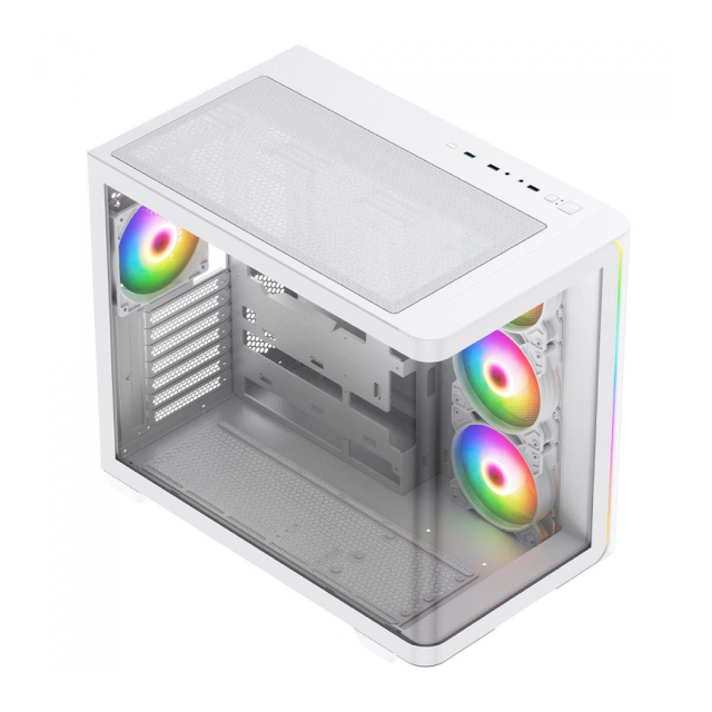 Gabinete Munfrost Hirow | Torre Completa | Mini ITX / Micro ATX / ATX | USB 3.0 | Cristal Curvo Templado | Blanco | CGHIROWLFWMFT