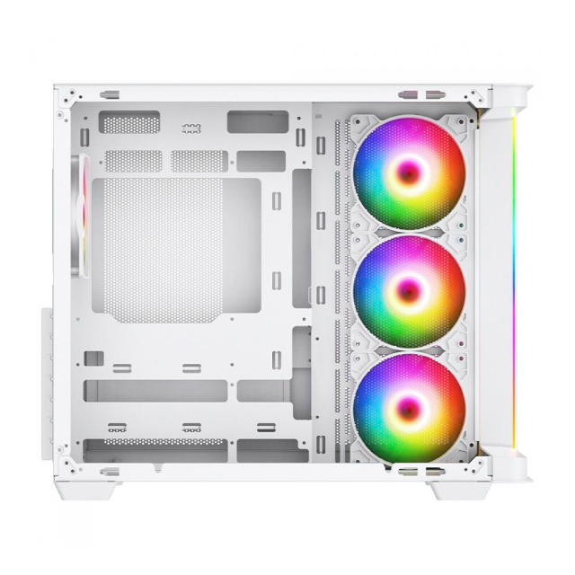 Gabinete Munfrost Hirow | Torre Completa | Mini ITX / Micro ATX / ATX | USB 3.0 | Cristal Curvo Templado | Blanco | CGHIROWLFWMFT