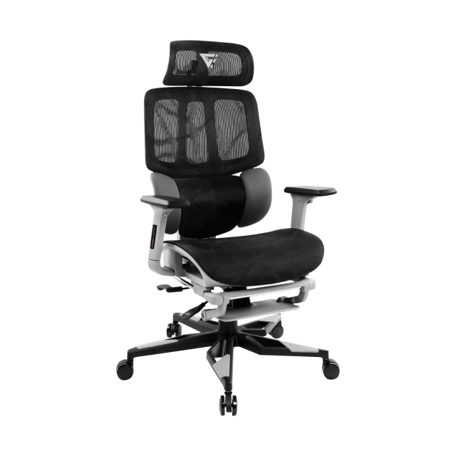 Silla Gamer Mesh Game Factor GM700 | Soporta hasta 150kg | Descanza brazos 3D con seguros | Ruedas con frenos | Color Negro/Blanco | CGM700