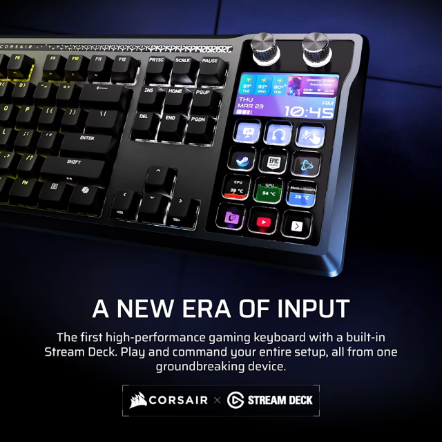 Teclado Gamer Mecánico Alámbrico Corsair GALLEON 100 SD | TKL | Stream Deck Integrado | Reposamuñecas Magnético | Switch Linear MLX Pulse | Inglés | RGB | Negro | CH-912A31I-NA