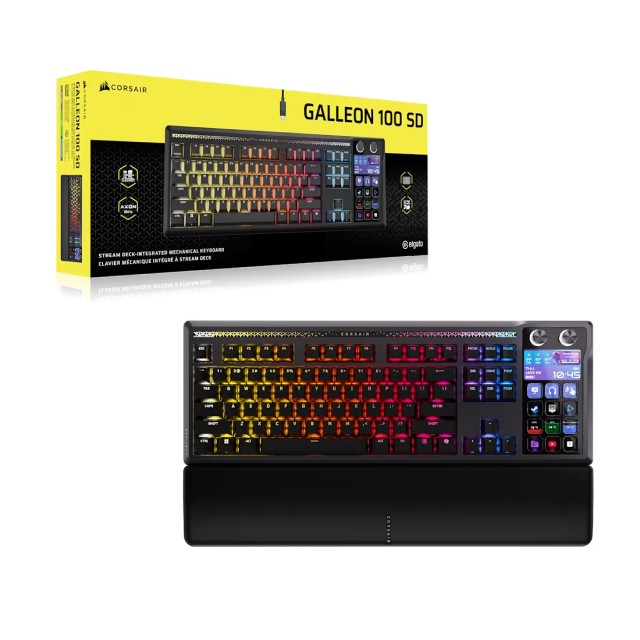 Teclado Gamer Mecánico Alámbrico Corsair GALLEON 100 SD | TKL | Stream Deck Integrado | Reposamuñecas Magnético | Switch Linear MLX Pulse | Inglés | RGB | Negro | CH-912A31I-NA