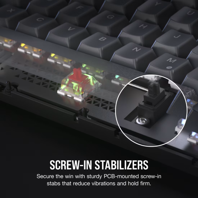 Teclado Gamer Mecánico Inalámbrico Corsair K65 PLUS WIRELESS | 75% | Switch Red CORSAIR MLX | Hot Swap | Perilla Multimedia | Hasta 266 Horas de Batería | 2.4 GHz / Bluetooth / USB-A | Inglés | RGB | Negro / Gris | CH-91D401L-NA