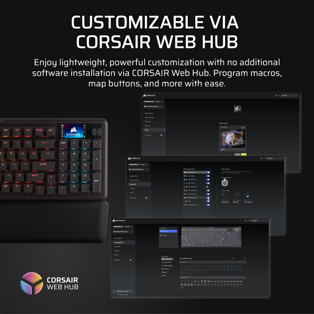 Teclado Gamer Mecánico Alámbrico Corsair VANGUARD 96 | 96% | Pantalla LCD Personalizable de 1.9" | Reposamuñecas Magnético | 6 Teclas Macro Programables | Switch Linear MLX Plasma | Inglés | RGB | Negro | CH-91E901E-NA