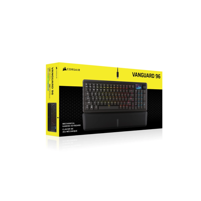 Teclado Gamer Mecánico Alámbrico Corsair VANGUARD 96 | 96% | Pantalla LCD Personalizable de 1.9" | Reposamuñecas Magnético | 6 Teclas Macro Programables | Switch Linear MLX Plasma | Inglés | RGB | Negro | CH-91E901E-NA