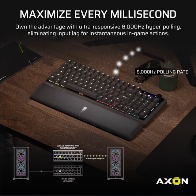 Teclado Gamer Mecánico Alámbrico Corsair VANGUARD 96 | 96% | Pantalla LCD Personalizable de 1.9" | Reposamuñecas Magnético | 6 Teclas Macro Programables | Switch Linear MLX Plasma | Inglés | RGB | Negro | CH-91E901E-NA