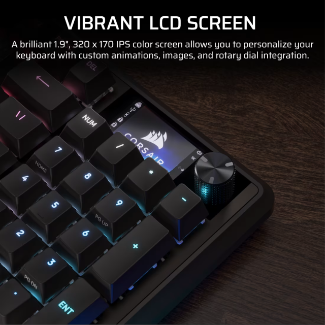 Teclado Gamer Mecánico Alámbrico Corsair VANGUARD 96 | 96% | Pantalla LCD Personalizable de 1.9" | Reposamuñecas Magnético | 6 Teclas Macro Programables | Switch Linear MLX Plasma | Inglés | RGB | Negro | CH-91E901E-NA