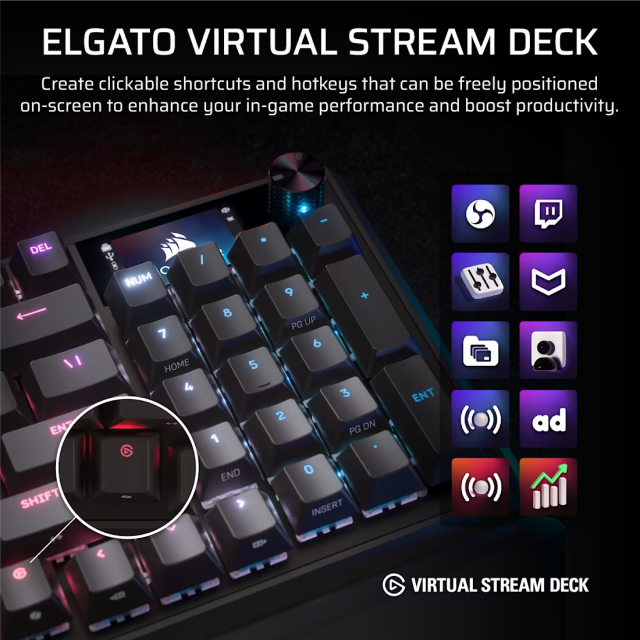 Teclado Gamer Mecánico Alámbrico Corsair VANGUARD 96 | 96% | Pantalla LCD Personalizable de 1.9" | Reposamuñecas Magnético | 6 Teclas Macro Programables | Switch Linear MLX Plasma | Inglés | RGB | Negro | CH-91E901E-NA
