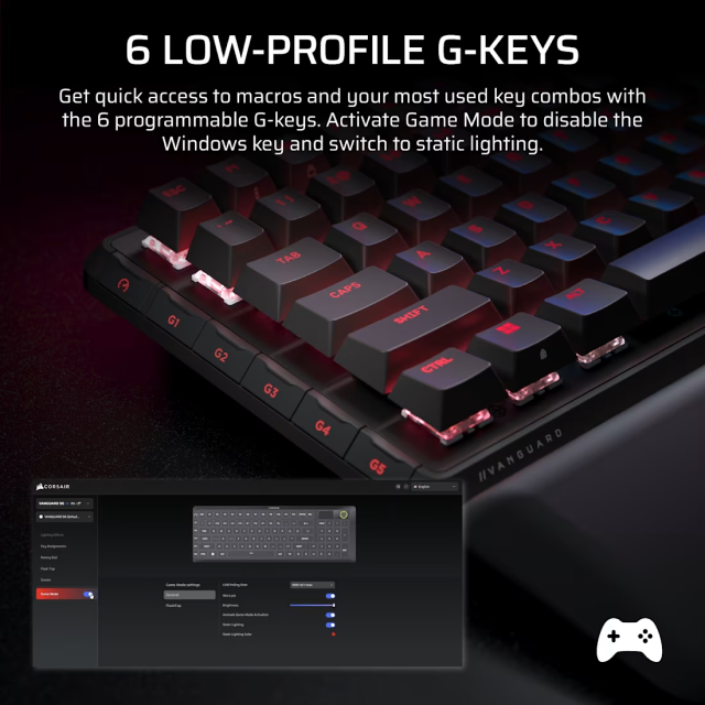 Teclado Gamer Mecánico Alámbrico Corsair VANGUARD 96 | 96% | Pantalla LCD Personalizable de 1.9" | Reposamuñecas Magnético | 6 Teclas Macro Programables | Switch Linear MLX Plasma | Inglés | RGB | Negro | CH-91E901E-NA