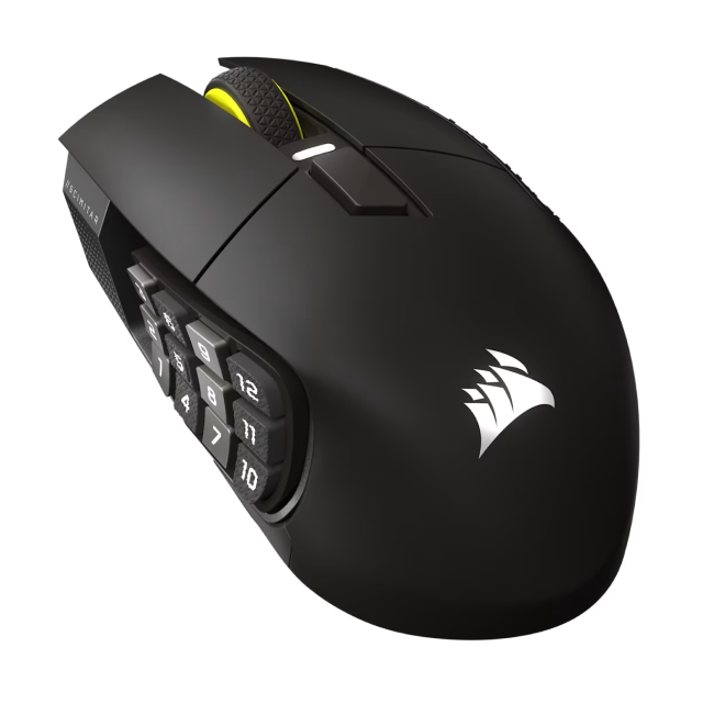 Mouse Gamer Inalámbrico Corsair SCIMITAR ELITE WIRELESS SE | Conexión Slipstream / Bluetooth / USB | Hasta 150 Horas Batería | 26,000 DPI | Sensor MARKSMAN | 16 Botones Programables | Panel Lateral Key Slider | 114g | Negro | CH-9314014-WW