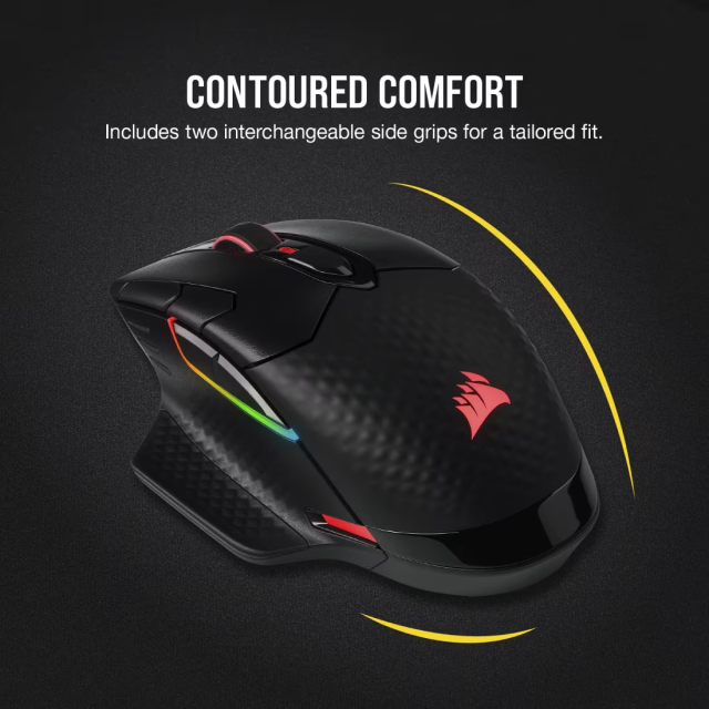 Mouse Gamer Inalámbrico Corsair DARK CORE RGB PRO SE | Hasta 24 hrs de Batería Recargable | Máx. 18,000 DPI | Sensor Óptico PixArt PAW3392 | 8 Botones Programables | Conexión 2.4GHz / Bluetooth / USB-A | RGB | Negro | CH-9315511-NA
