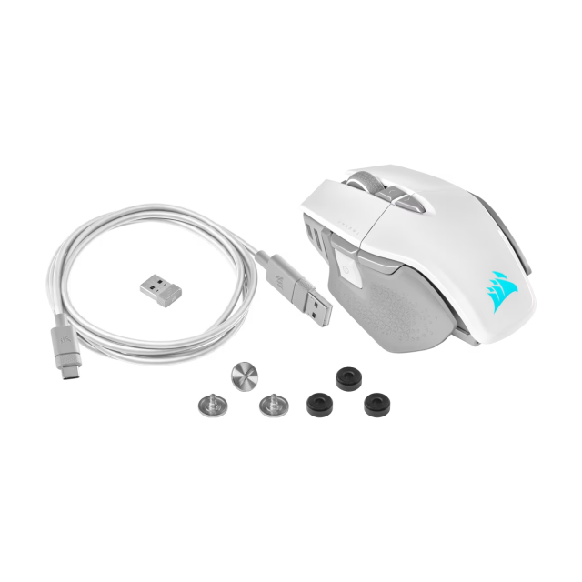 Mouse Gamer Inalámbrico Corsair M65 RGB ULTRA WIRELESS | 26000 DPI | Sensor Óptico MARKSMAN | 110 a 128 g | Ajuste de Peso | 8 Botones Programables | Hasta 120 Hrs de Batería | RGB | Blanco | CH-9319511-NA2