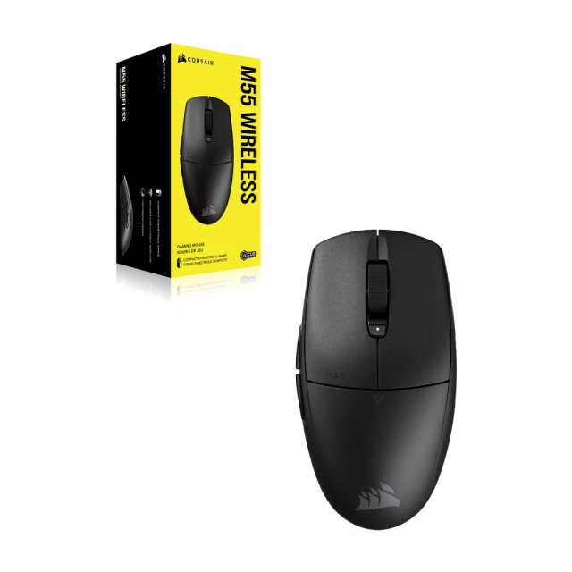 Mouse Gamer Inalámbrico Corsair M55 WIRELESS | Hasta 185 Horas de Batería | Máx. 24000 DPI | Máx. 1000Hz | Sensor Óptico Láser | 85g | 6 Botones Programables | 2.4GHz SLIPSTREAM / Bluetooth | Negro | CH-931F000-WW