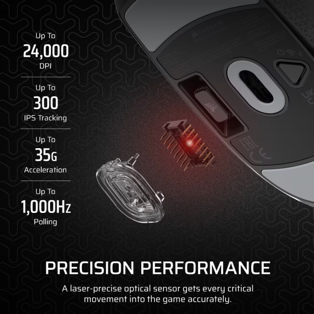 Mouse Gamer Inalámbrico Corsair M55 WIRELESS | Hasta 185 Horas de Batería | Máx. 24000 DPI | Máx. 1000Hz | Sensor Óptico Láser | 85g | 6 Botones Programables | 2.4GHz SLIPSTREAM / Bluetooth | Negro | CH-931F000-WW