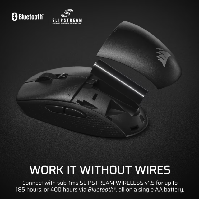 Mouse Gamer Inalámbrico Corsair M55 WIRELESS | Hasta 185 Horas de Batería | Máx. 24000 DPI | Máx. 1000Hz | Sensor Óptico Láser | 85g | 6 Botones Programables | 2.4GHz SLIPSTREAM / Bluetooth | Negro | CH-931F000-WW