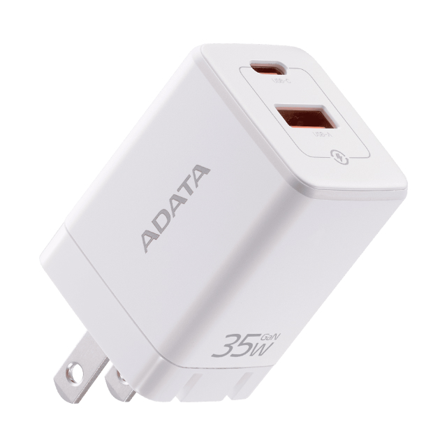 Cargador USB de Pared ADATA GaN de 35W | Carga Rápida | Hasta 2 Dispositivos Simultáneos | USB-A / USB-C | Blanco | CHARGERU-0352-QCPDWH