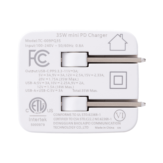 Cargador USB de Pared ADATA GaN de 35W | Carga Rápida | Hasta 2 Dispositivos Simultáneos | USB-A / USB-C | Blanco | CHARGERU-0352-QCPDWH