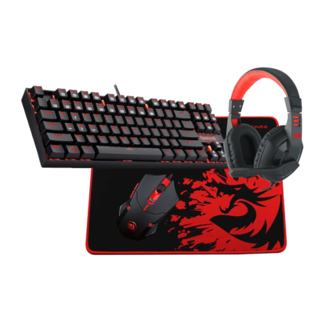 COMBO GAMER REDRAGON 4 EN 1 - TECLADO KUMARA + MOUSE CENTROPHORUS 2 + DIADEMA ARES + MOUSEPAD ARCHELON M (ESPAÑOL)(HOT SWAP) / K552-BB-SP-2SP