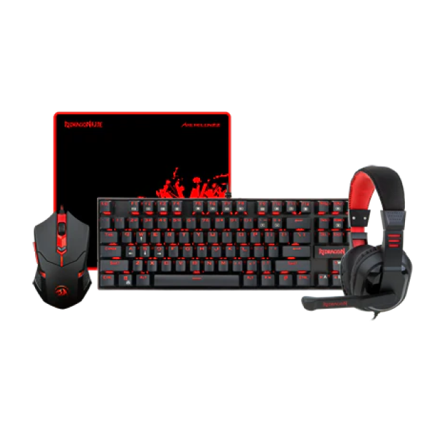 COMBO GAMER REDRAGON 4 EN 1 - TECLADO KUMARA + MOUSE CENTROPHORUS 2 + DIADEMA ARES + MOUSEPAD ARCHELON M (ESPAÑOL)(HOT SWAP) / K552-BB-SP-2SP