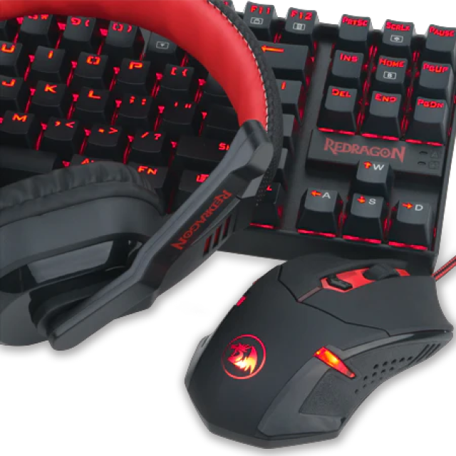 COMBO GAMER REDRAGON 4 EN 1 - TECLADO KUMARA + MOUSE CENTROPHORUS 2 + DIADEMA ARES + MOUSEPAD ARCHELON M (ESPAÑOL)(HOT SWAP) / K552-BB-SP-2SP