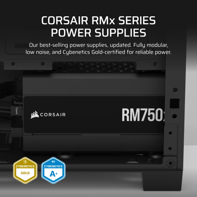 Fuente de Poder Corsair RM750x | 750W | Cybenetics Gold | 24-pin ATX | 135 mm | Full Modular | Compatible con ATX 3.1 | Negro | CP-9020285-NA