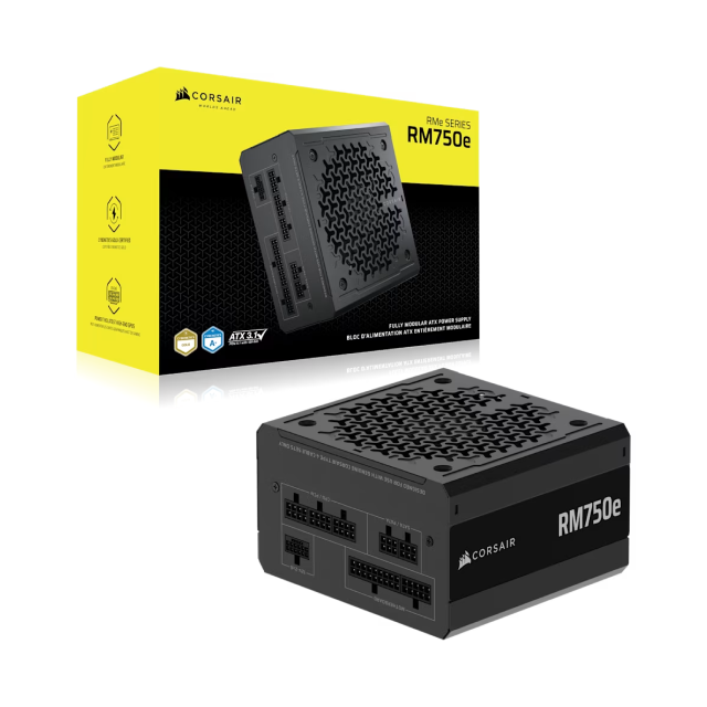 Fuente de Poder Corsair RMe Series RM750e | 750W | 80 PLUS Gold / Cybenetics Gold | Full Modular | 120mm | Compatible con ATX 3.1 y PCIe 5.1 | Negro | CP-9020295-NA