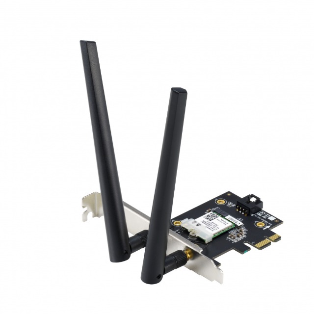 Tarjeta de Red ASUS PCE-AX1800 Wi-Fi 6 AX1800 | PCI Express | Dual Band 2.4GHz / 5GHz | Hasta 1800 Mbps | Bluetooth 5.2 | Antenas Externas | Windows 10 x64 | Negro | PCE-AX1800