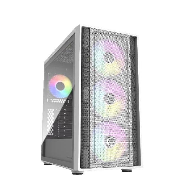 Gabinete Cooler Master MasterBox 600 | Torre Completa | E-ATX / ATX / Micro-ATX / Mini-ITX | USB 3.2 | Cristal Templado | 4 Ventiladores ARGB Pre-Instalados | Blanco | MB600-WGNN-S00