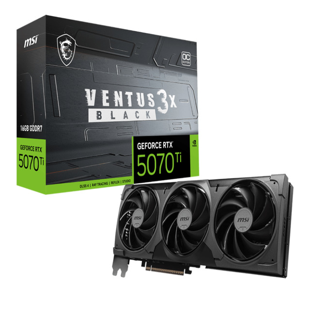 Tarjeta Gráfica MSI GeForce RTX 5070 Ti VENTUS 3X OC | PCI Express 5.0 x16 | 16 GB GDDR7 | Bus 256-bit | Uso Gaming y Alto Rendimiento | RTX 5070 Ti 16G VENTUS 3X OC BLACK