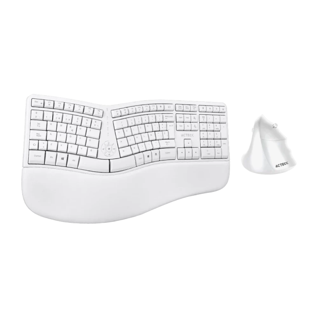 Kit de Teclado y Mouse Ergonómicos Acteck Creator Virtuos Fitt MK770 | Inalámbrico | 2.4 GHz | USB C | Mouse Óptico | Teclado Membrana | Blanco | AC-936255