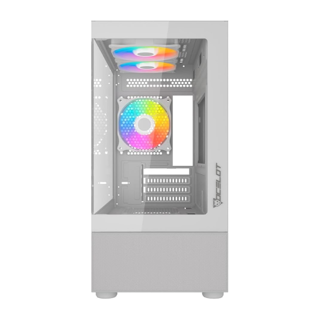 Gabinete Ocelot Gaming GLASS EW7 | Micro Torre | Micro-ATX / Mini-ITX | USB 2.0 / USB 3.0 | 3 Ventiladores ARGB Pre-Instalados | Cristal Templado | Blanco | CS-1006