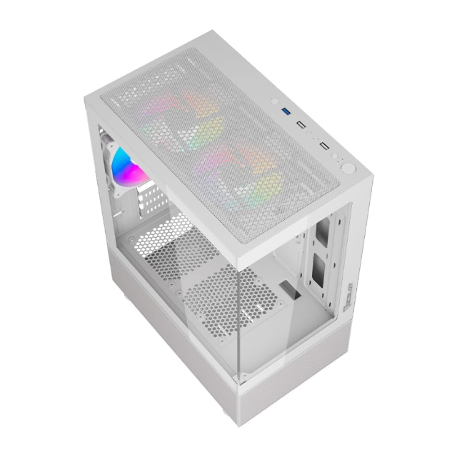 Gabinete Ocelot Gaming GLASS EW7 | Micro Torre | Micro-ATX / Mini-ITX | USB 2.0 / USB 3.0 | 3 Ventiladores ARGB Pre-Instalados | Cristal Templado | Blanco | CS-1006
