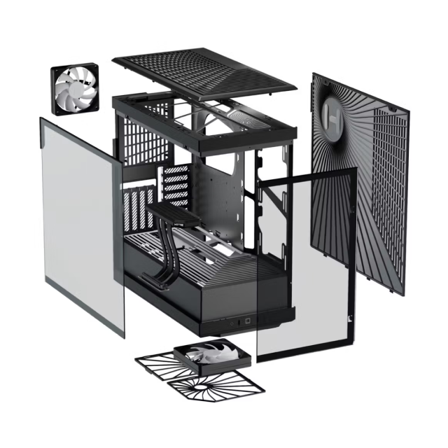Gabinete HYTE Y40 | Media Torre | ATX / Micro-ATX / Mini-ITX | USB 3.0 / USB-C 3.2 | Soporta Tarjeta de Video Vertical | Incluye Cable Elevador | 2 Ventiladores Pre-Instalados | Cristal Templado Panorámico | Negro (Pitch Black) | CS-HYTE-Y40-B
