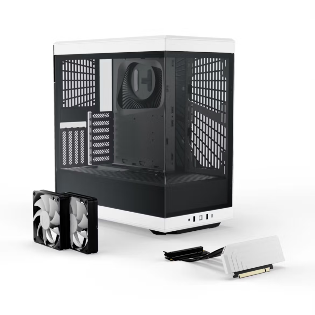 Gabinete HYTE Y40 | Media Torre | ATX / Micro-ATX / Mini-ITX | USB 3.0 / USB-C 3.2 | Soporta Tarjeta de Video Vertical | Incluye Cable Elevador | 2 Ventiladores Pre-Instalados | Cristal Templado Panorámico | Negro / Blanco (Panda) | CS-HYTE-Y40-BW