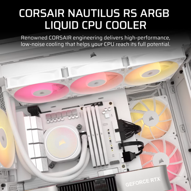 Enfriamiento Líquido Corsair Nautilus 360 RS ARGB | 360 mm | 2100 RPM | 10 a 36 dBA | AM5 / AM4 | LGA 1851 / 1700 | ARGB | Blanco | CW-9060095-WW