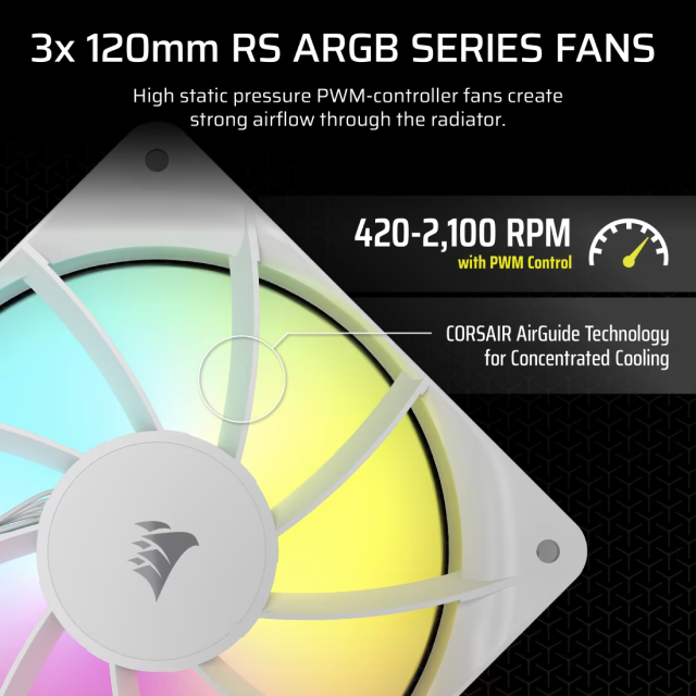 Enfriamiento Líquido Corsair Nautilus 360 RS ARGB | 360 mm | 2100 RPM | 10 a 36 dBA | AM5 / AM4 | LGA 1851 / 1700 | ARGB | Blanco | CW-9060095-WW