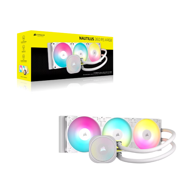 Enfriamiento Líquido Corsair Nautilus 360 RS ARGB | 360 mm | 2100 RPM | 10 a 36 dBA | AM5 / AM4 | LGA 1851 / 1700 | ARGB | Blanco | CW-9060095-WW