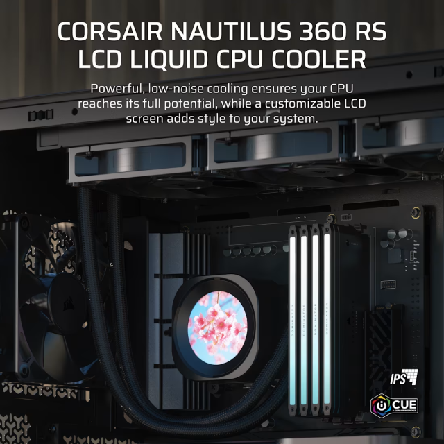 Enfriamiento Líquido Corsair Nautilus 360 RS LCD | 360 mm | Pantalla LCD Personalizable de 2.1" | 2100 RPM | 10 a 36 dBA | AM5 / AM4 | LGA 1851 / 1700 | ARGB | Negro | CW-9061033-WW