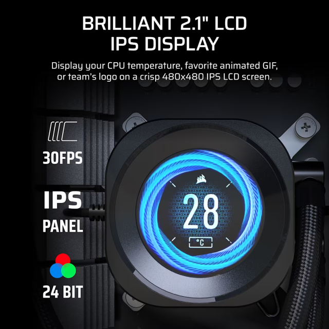 Enfriamiento Líquido Corsair Nautilus 360 RS LCD | 360 mm | Pantalla LCD Personalizable de 2.1" | 2100 RPM | 10 a 36 dBA | AM5 / AM4 | LGA 1851 / 1700 | ARGB | Negro | CW-9061033-WW