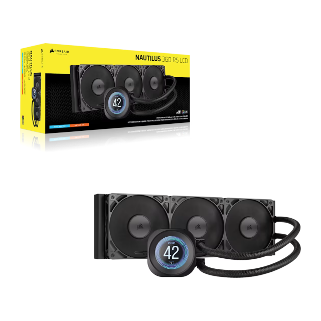 Enfriamiento Líquido Corsair Nautilus 360 RS LCD | 360 mm | Pantalla LCD Personalizable de 2.1" | 2100 RPM | 10 a 36 dBA | AM5 / AM4 | LGA 1851 / 1700 | ARGB | Negro | CW-9061033-WW