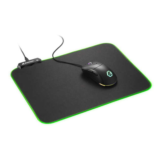 Mousepad Gamer Sharkoon 1337 RGB V2 | 360 x 270 x 3 mm | Revestimiento Repelente al Agua | Base Antideslizante | RGB | Negro | D-V2360