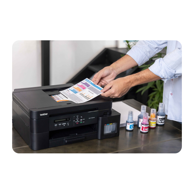 Impresora Multifuncional Brother DCP-T830DW InkBenefit Tank | Conectividad inalámbrica / USB 2.0 | Impresión dúplex | 30 ppm negro/26 ppm color | Incluye kit de tintas | DCPT830DW